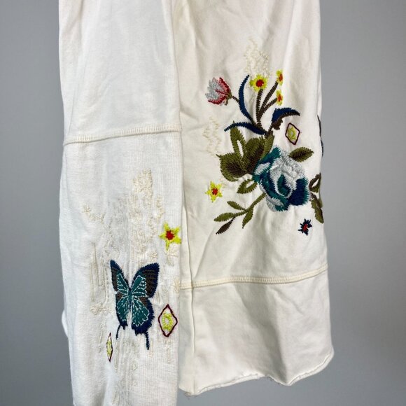 NWOT Johnny Was Embroidered Floral Butterfly Bird Pullover White Sweatshirt Sz S - Picture 6 of 16